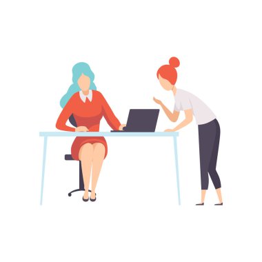 İki işkadını çalışma Office, Office çalışan karakterleri proje vektör çizim beyaz arka plan üzerinde çalışma.