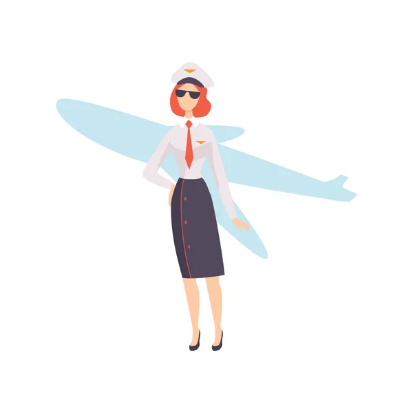 Caractère pilote de ligne féminin en uniforme Illustration vectorielle — Image vectorielle