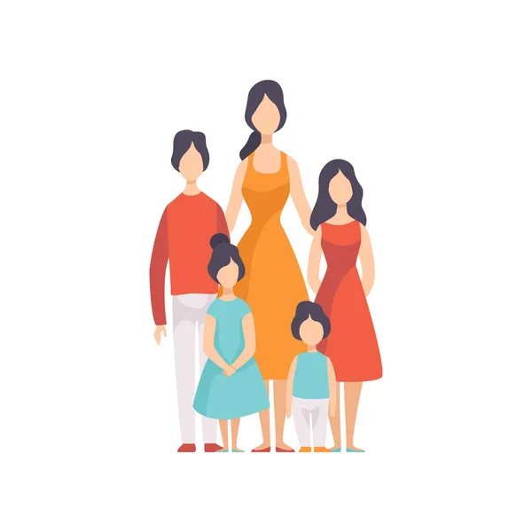 Mère de nombreux enfants avec deux filles et fils Illustration vectorielle — Image vectorielle