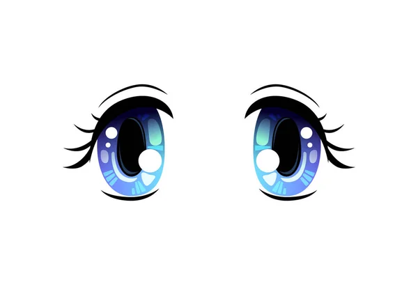 Ojos brillantes, ojos azules hermosos con reflejos de luz Manga Estilo japonés Vector Ilustración — Vector de stock
