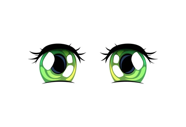 Gröna ljusa ögon, vackra ögon med ljusreflektioner Manga japansk stil vektorillustration — Stock vektor