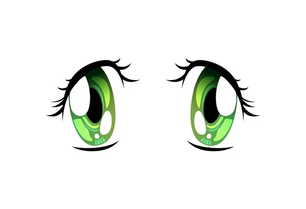 Beaux yeux verts tristes, yeux brillants avec des reflets de lumière Manga Illustration vectorielle de style japonais — Image vectorielle