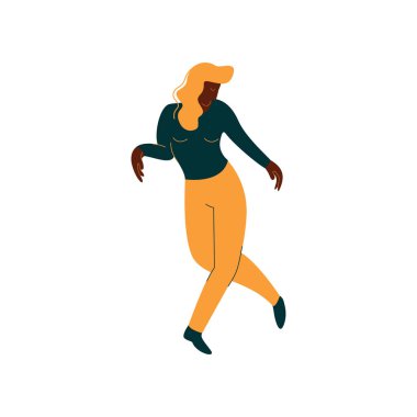 Kadın dansçı karakter vektör çizim rahat elbiseler giymiş dans güzel Afro-Amerikan kız