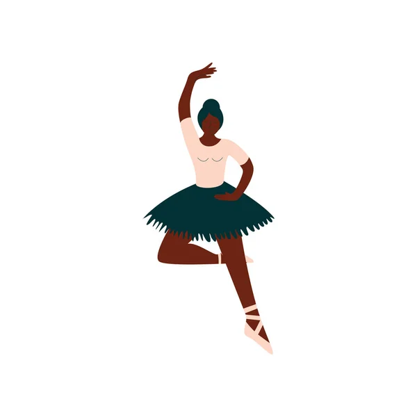 Young African American Female Ballerina Dancing Classical Ballet Dance Vector Illustration — Stock Vector
