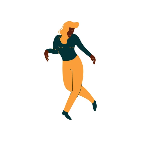 Linda menina afro-americana dançando vestindo roupas casuais, dançarina feminina personagem vetor ilustração — Vetor de Stock