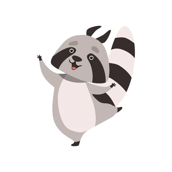 Raton laveur drôle, personnage animal gris humanisé heureux Coon ayant l'illustration vectorielle amusante — Image vectorielle