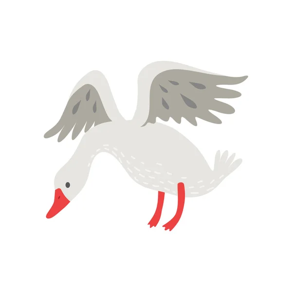 Χαρακτήρα κινουμένων σχεδίων χαριτωμένο λευκό πούπουλο χήνας χτύπημα της εικονογράφηση διάνυσμα φτερά — Διανυσματικό Αρχείο