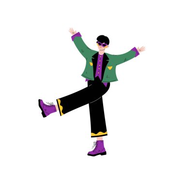 Karnaval parti vektör çizim kutluyor geleneksel Mardi Gras kostüm giyen genç adam