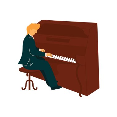 Erkek müzisyen piyanist klasik müzik aleti vektör çizim ile piyano,