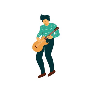 Oyun akustik gitar vektör çizim genç adam