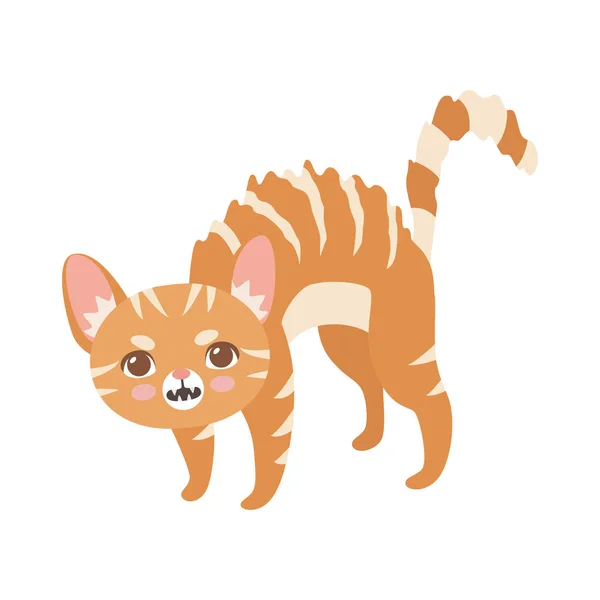 Proužky červená kočka, kotě domácí postava v hrozivé pozice vektorové ilustrace — Stockový vektor
