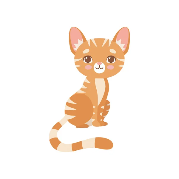 Красивая полосатая красная кошка, милая котенок Животное Животное персонаж Векторная иллюстрация — стоковый вектор