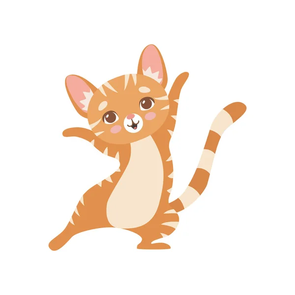 Heureux rayé drôle chat rouge, chaton mignon animal animal personnage debout sur deux jambes Illustration vectorielle — Image vectorielle