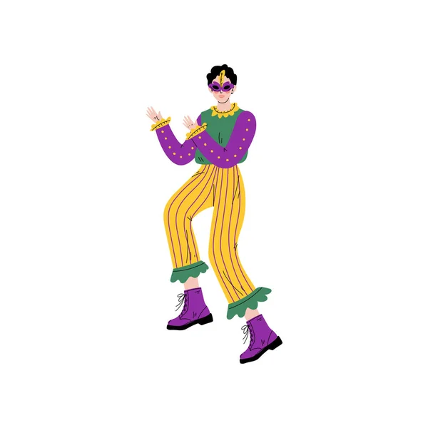 Людина в яскравих марді Грац костюм і маска Святкування карнавальної вечірки Векторні ілюстрації — стоковий вектор