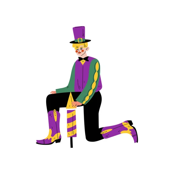 Man Bright Traditional Mardi Gras Costume Celebrating Carnival Party Cracker — Stock Vector