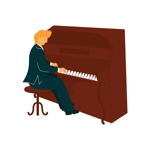 Erkek müzisyen piyanist klasik müzik aleti vektör çizim ile piyano, — Stok Vektör