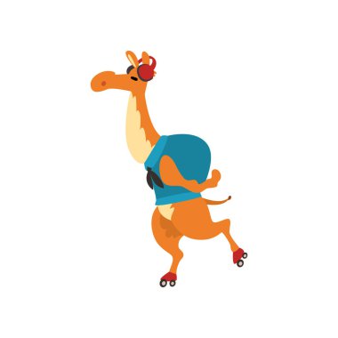 Deve sırt çantası ile komik hayvan sergüzeşt seyahat etmek vektör çizim Hiking sahip seyahat