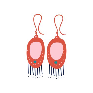 Red Earrings with Gemstones, Fashion Jewelry Accessories with Tassels Vector Illustration clipart