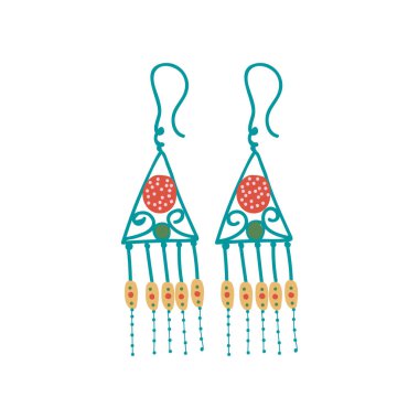 Metal Earrings, Boho Style Jewelry Accessories with Tassels Vector Illustration clipart