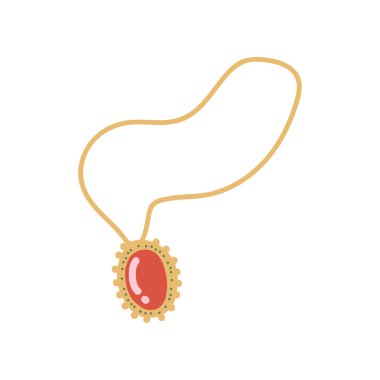Altın Zincir kolye, moda takı aksesuar ile kırmızı Gemstone vektör çizim ile