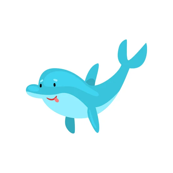 Carino sorridente delfino cartone animato mare animale personaggio vettoriale illustrazione — Vettoriale Stock