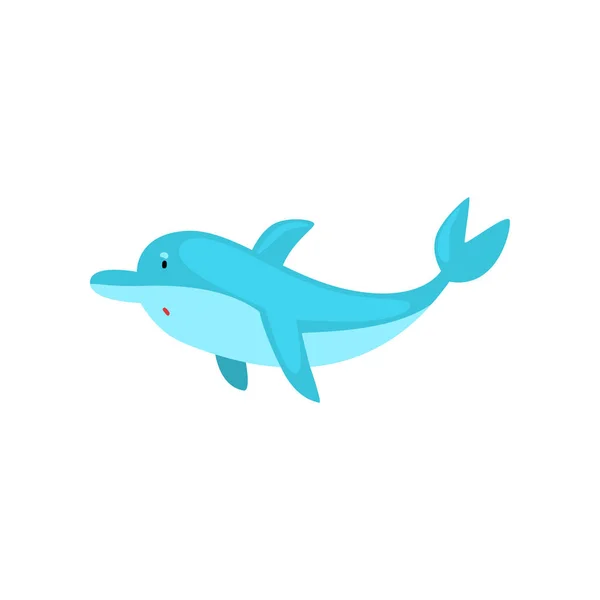 Carino delfino cartone animato mare animale personaggio nuoto vettoriale illustrazione — Vettoriale Stock