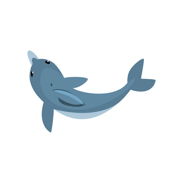Nuoto del carattere animale marino del fumetto sveglio del delfino, vista dall'alto illustrazione vettoriale — Vettoriale Stock
