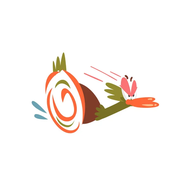 Asustado macho mallard pato huyendo lejos, divertido pájaro dibujo animado personaje vector ilustración — Vector de stock