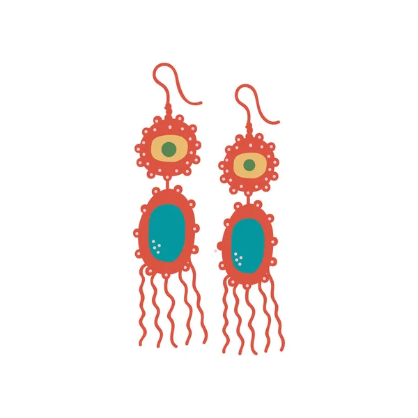 Boucles d'oreilles dorées avec pierres précieuses, accessoires de bijoux de mode avec glands Illustration vectorielle — Image vectorielle