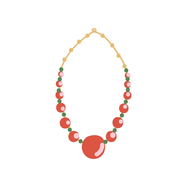 Collana di perline rosse, accessori gioielli moda con pietre preziose Vector Illustrazione — Vettoriale Stock