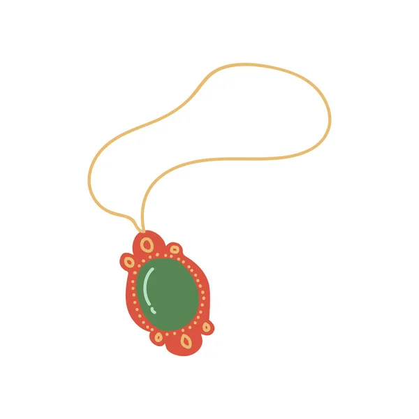 Cadena de oro con colgante, accesorio de joyería con piedra preciosa verde Vector Ilustración — Archivo Imágenes Vectoriales