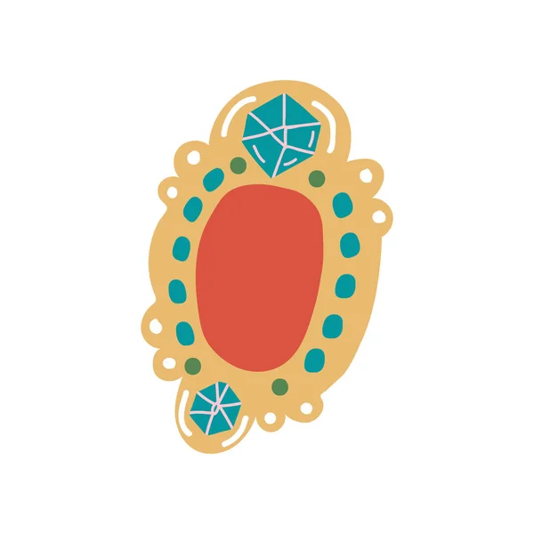 Vintage Brooch Pendant with Gemstones Jewelry Accessory Vector Illustration — Stock Vector
