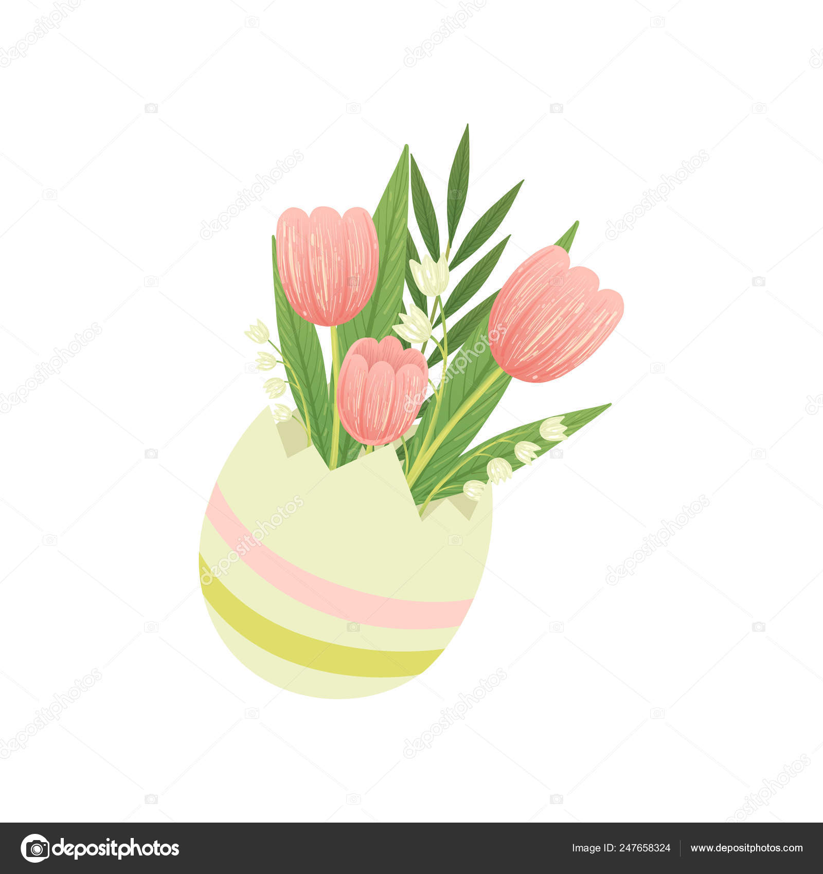 Bouquet Of Tulips In Vase Hello Spring Floral Design Template