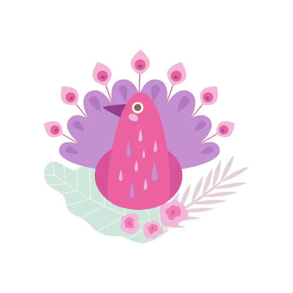 Pájaro pavo real rosa, símbolo de la primavera Vector Ilustración — Vector de stock