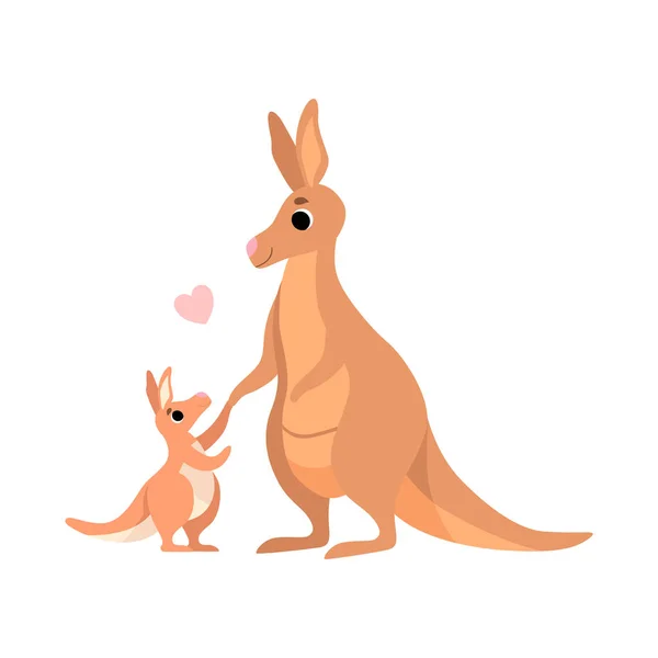 Mother Kangaroo with Its Baby, Cute Animal Family Vector Illustration