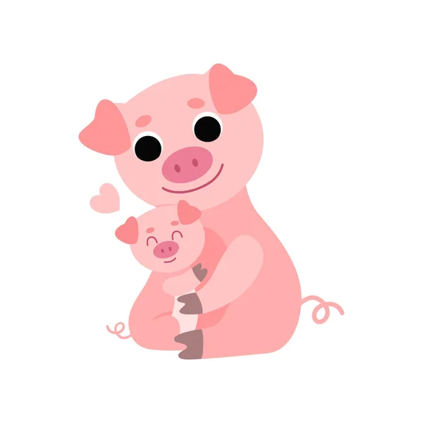 Mother Pig and Baby Piglet, Cute Animal Family Vector Illustration