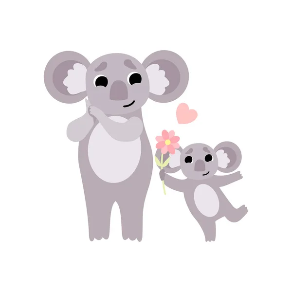 Madre Koala y su bebé, linda familia animal Vector ilustración — Vector de stock