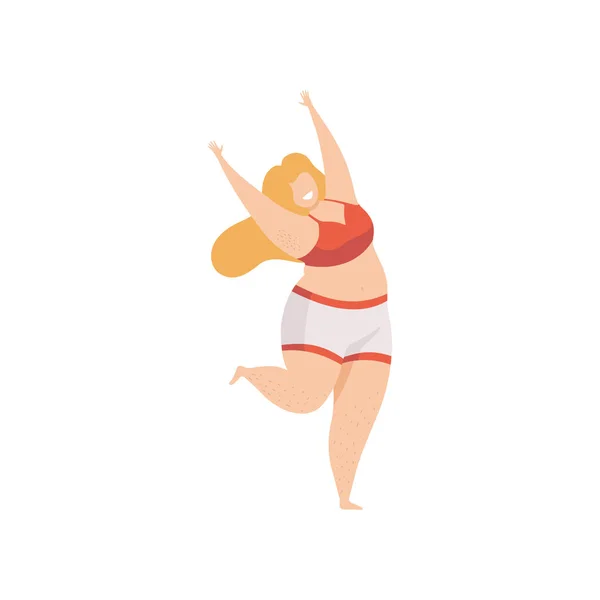 Happy Plump Woman in Underwear, Body Positive, Self Acceptance et Beauty Diversité Concept Illustration vectorielle — Image vectorielle