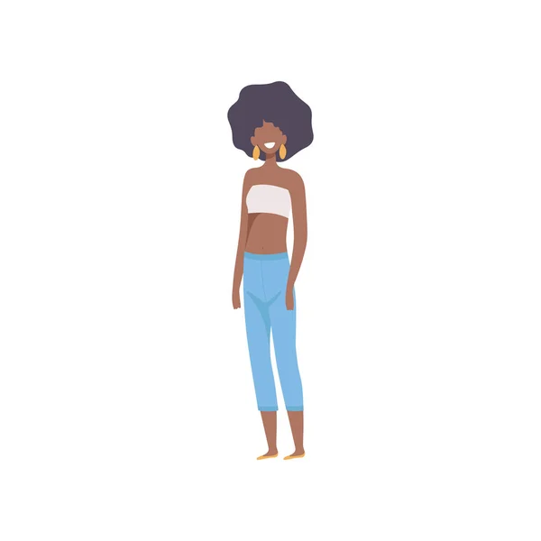 Bella felice donna afro-americana sottile, corpo positivo, accettazione di sé e bellezza Diversità concetto di illustrazione vettoriale — Vettoriale Stock