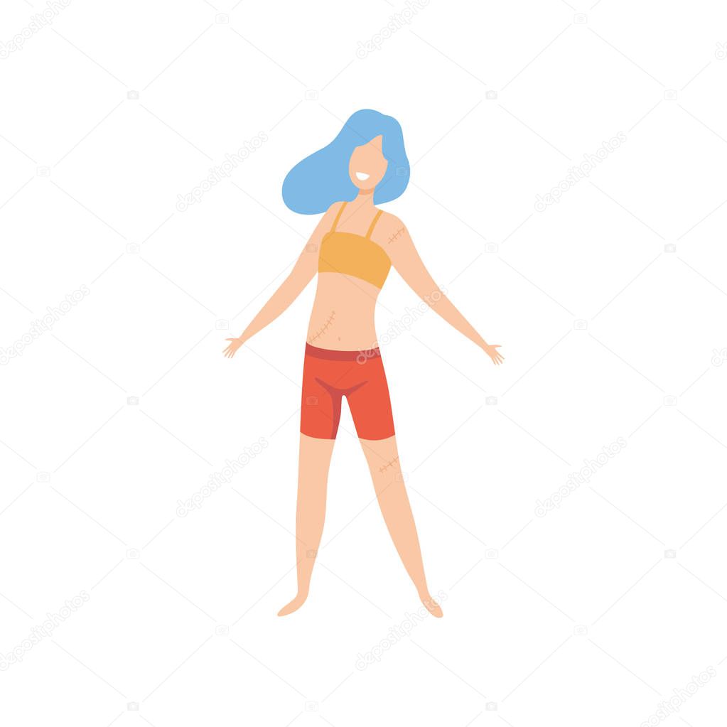 Beautiful Happy Slim Young Woman, Body Positive, Self Acceptance and Beauty Diversity Concept Vector Illustration