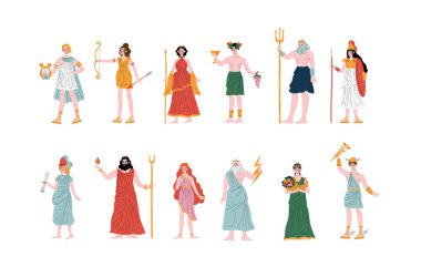 Olympian Greek Gods set, Apollo, Hera, Dionysus, Zeus, Demetra, Hermes, Clio, Artemis, Aphrodite, Poseidon, Ancient Greece Mythology Heroes Vector Illustration vector Olympian Greek Gods set, Apollo, Hera, Dionysus, Zeus, Demetra, Hermes, Clio, Artemis, Aphrodite, Poseidon, Ancient Greece Mythology Heroes Vector Illustration vector