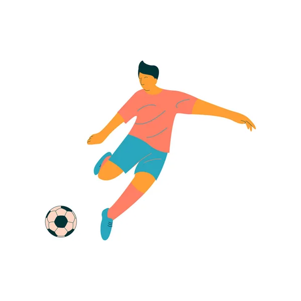 ボール、サッカー選手スポーツの一様ベクトル図に文字を蹴る男子サッカー選手 — ストックベクタ