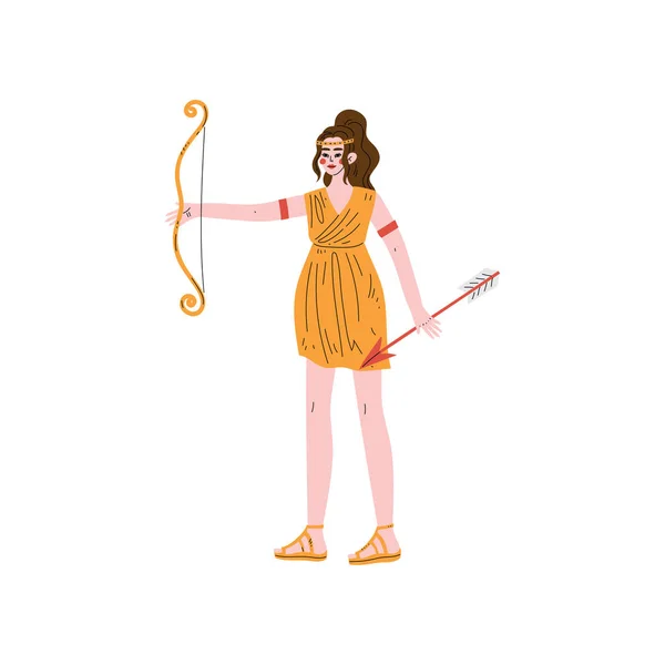Artemis Olympian Greek Goddess, Ancient Greece Mythology Hero Vector Illustration — Stock Vector