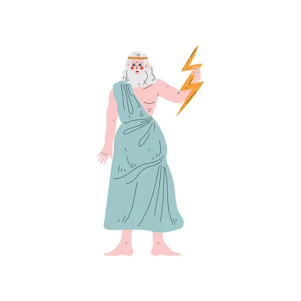 Zeus Supreme Olympian Greek God, Ancient Greece Mythology Hero Vector Illustration — Stock Vector
