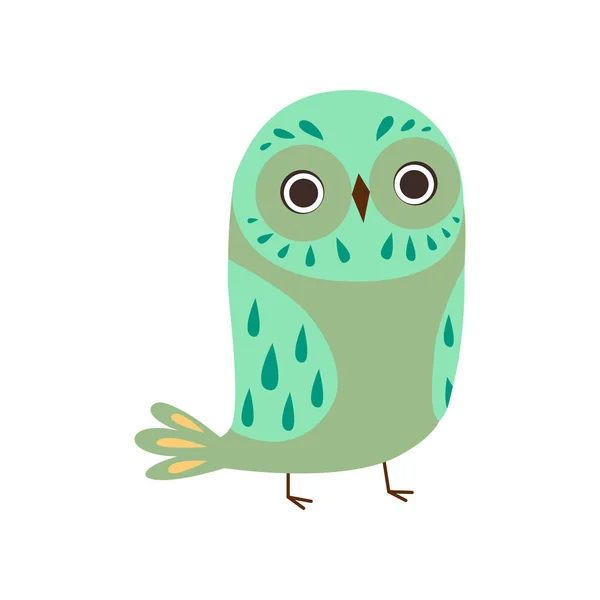 Cute Owlet, Adorable Green Owl Bird Vector Illustration — Stock Vector
