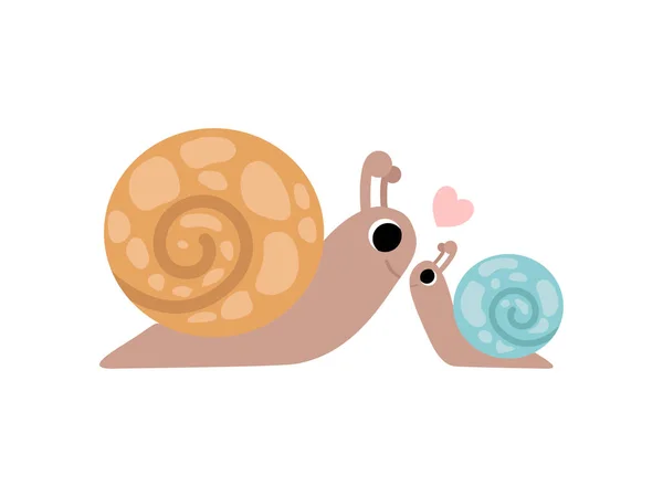Madre caracol y su bebé, Gastropods lindo Familia Vector Ilustración — Archivo Imágenes Vectoriales