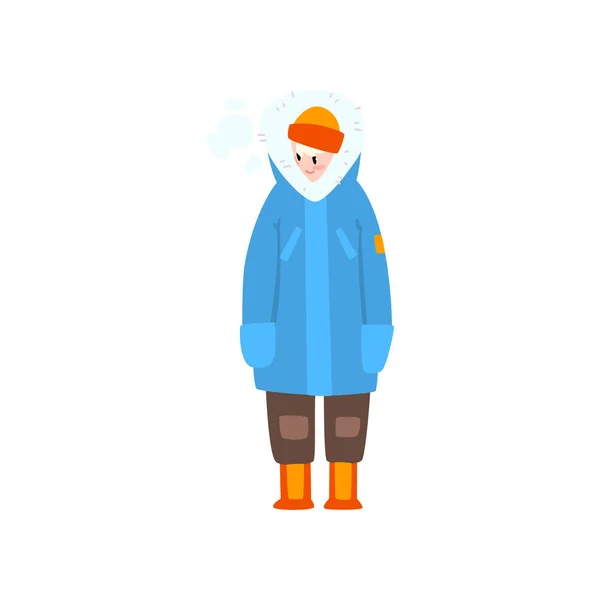Warmly dressed boy, outdoor leisure, activity vector Illustration — Stock Vector
