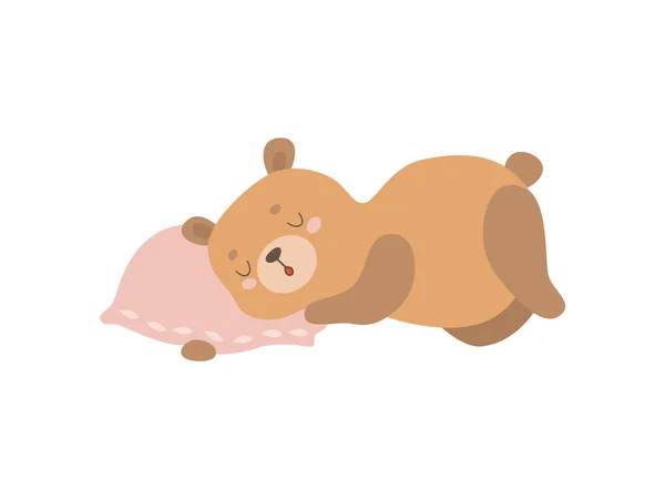 Bonito bebê urso animal dormindo no travesseiro vetor ilustração — Vetor de Stock