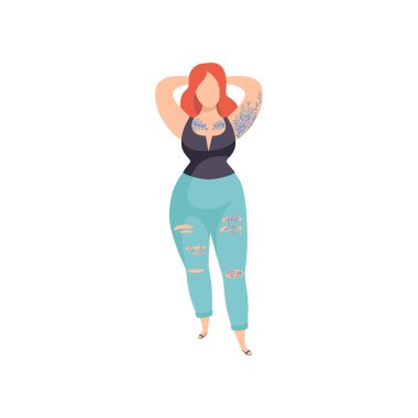 Güzel tombul kız dövmeler vektör çizim ile