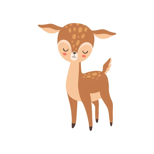 Cute Baby Deer stałego z zamkniętymi oczami, ilustracja Jelonek wektor zwierzę ładny Las — Wektor stockowy